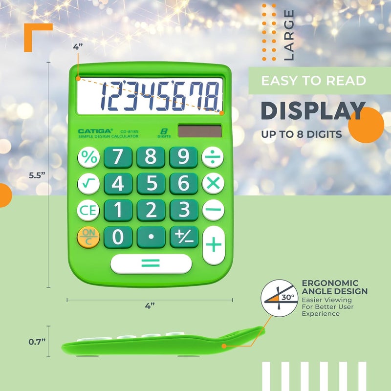 CATIGA Desktop Calculator 8 Digit with Solar Power and Easy to Read LCD Display, Big Buttons, for Home, Office, School, Class and Business, 4 Function Small Basic Calculators for Desk, CD-8185 - Image 4